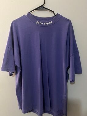 Palm Angels Purple Logo Collar Short Sleeve Tee